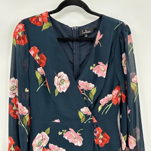 LULUS In Full Bloom Navy Blue Floral Print Long Sleeve Mini Dress Size Small - Picture 8 of 11
